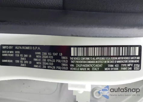 2019 Alfa Romeo Stelvio Ti Sport Awd from USA, damaged, VIN ZASPAKBN7K7C49347